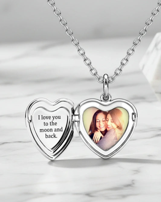 Personalised sterling silver heart photo locket necklace that opens to hold a picture inside