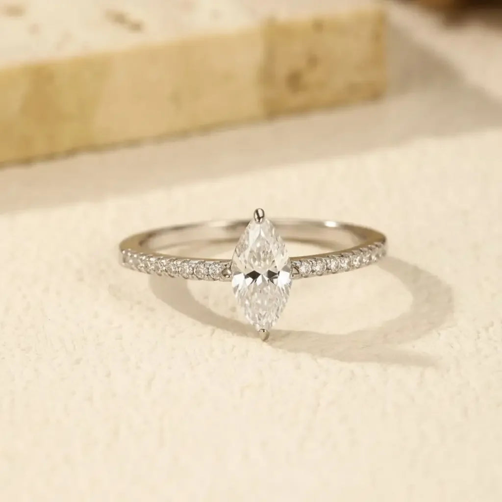 0.5Ct Marquise Cut Moissanite Wedding Ring 925 Sterling Silver - Lab Created Diamond Wedding Ring For Women