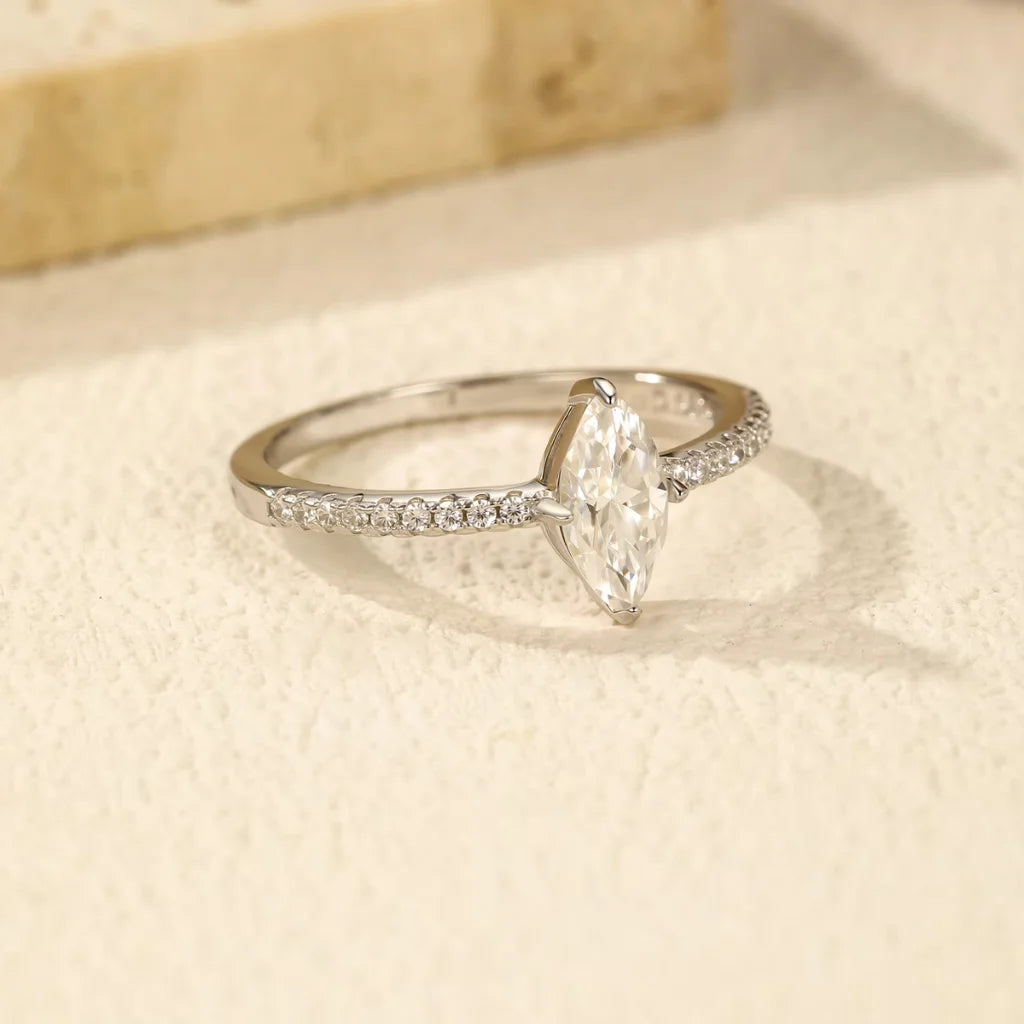 0.5Ct Marquise Cut Moissanite Wedding Ring 925 Sterling Silver - Lab Created Diamond Wedding Ring For Women