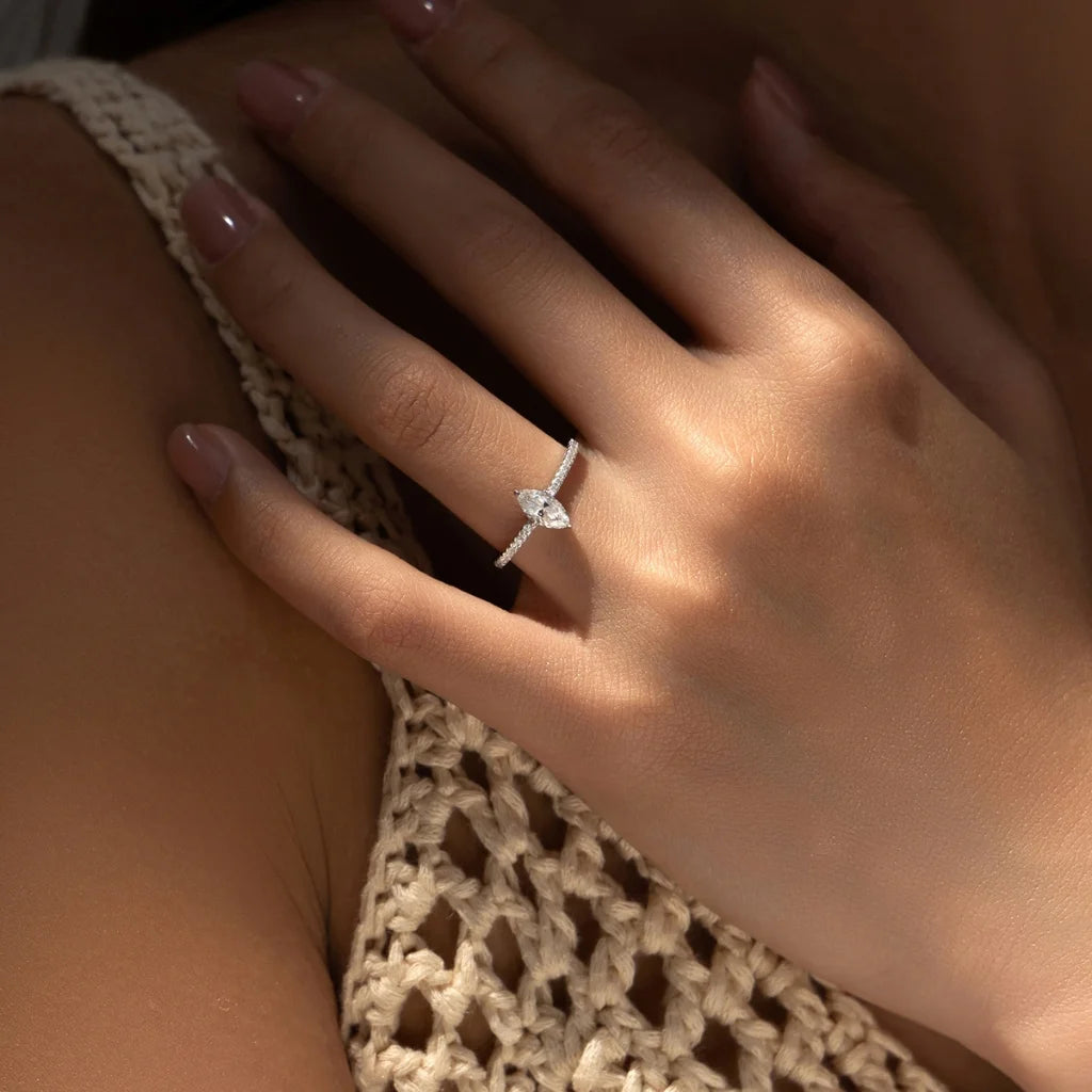0.5Ct Marquise Cut Moissanite Wedding Ring 925 Sterling Silver - Lab Created Diamond Wedding Ring For Women