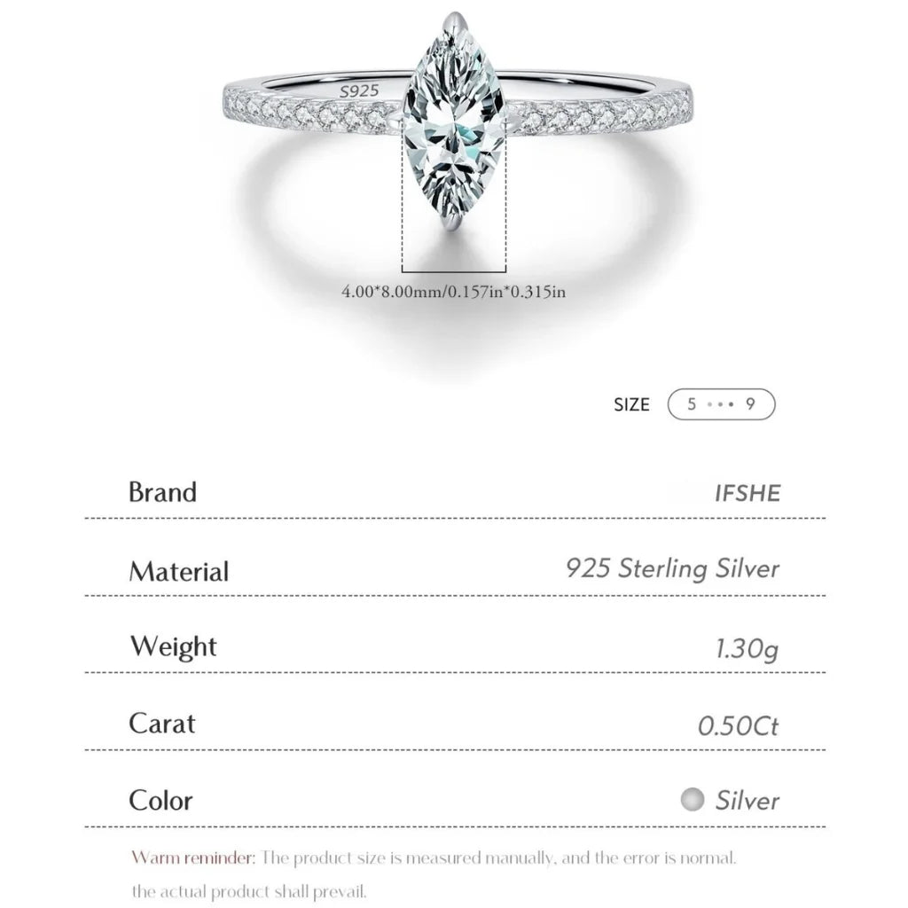 0.5Ct Marquise Cut Moissanite Wedding Ring 925 Sterling Silver - Lab Created Diamond Wedding Ring For Women