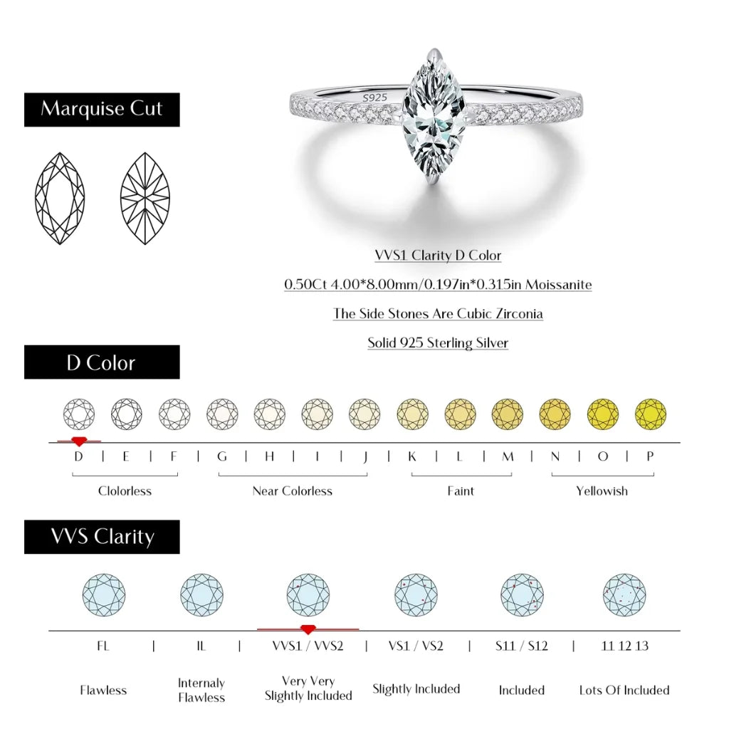 0.5Ct Marquise Cut Moissanite Wedding Ring 925 Sterling Silver - Lab Created Diamond Wedding Ring For Women