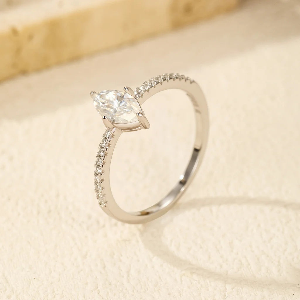 0.5Ct Marquise Cut Moissanite Wedding Ring 925 Sterling Silver - Lab Created Diamond Wedding Ring For Women