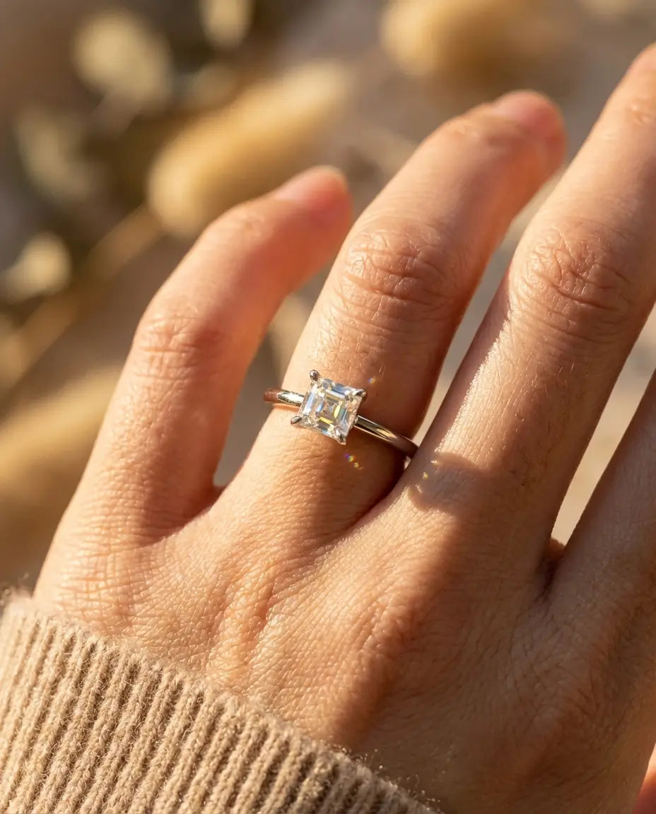 0.35ct Princess Cut Moissanite Ring - Dainty Solitaire Promise Ring in Silver - IfShe UK