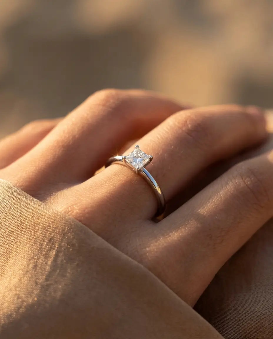 0.35ct Princess Cut Moissanite Ring - Dainty Solitaire Promise Ring in Silver - IfShe UK