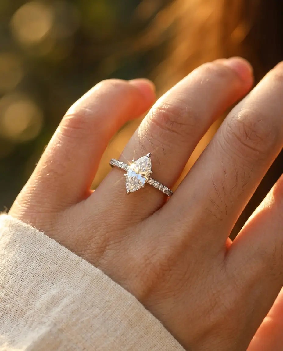 0.5ct Marquise Moissanite Ring - Dainty Pave Silver Engagement Ring - IfShe UK