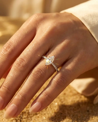0.5ct Marquise Moissanite Ring - Dainty Pave Silver Engagement Ring - IfShe UK