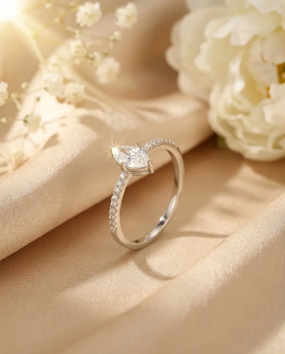 0.5ct Marquise Moissanite Ring - Dainty Pave Silver Engagement Ring - IfShe UK