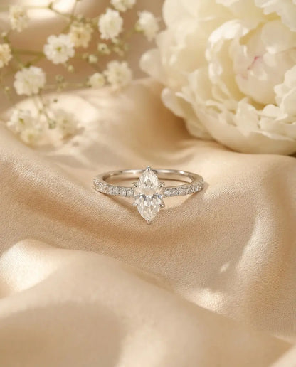 0.5ct Marquise Moissanite Ring - Dainty Pave Silver Engagement Ring - IfShe UK