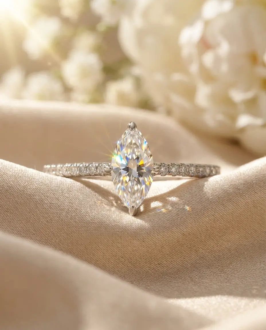 0.5ct Marquise Moissanite Ring - Dainty Pave Silver Engagement Ring - IfShe UK