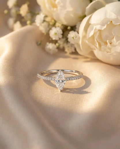 0.5ct Marquise Moissanite Ring - Dainty Pave Silver Engagement Ring - IfShe UK