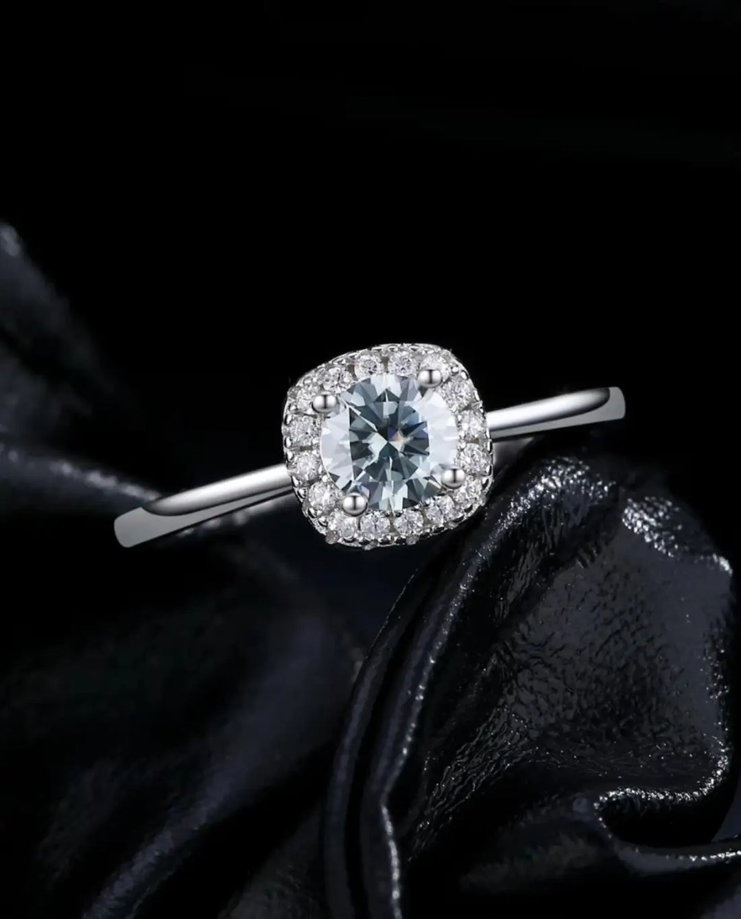 0.5ct Square Halo Moissanite Ring - Sterling Silver Cushion Halo Engagement Ring - IfShe UK