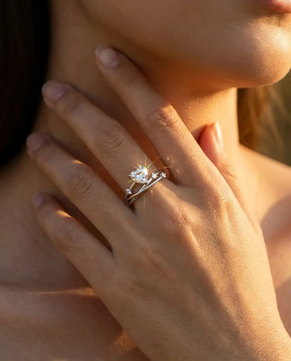 0.8ct Heart Cut Moissanite Ring - Multi-Layer Cross-Over Band in Sterling Silver - IfShe UK
