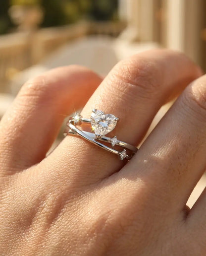 0.8ct Heart Cut Moissanite Ring - Multi-Layer Cross-Over Band in Sterling Silver - IfShe UK
