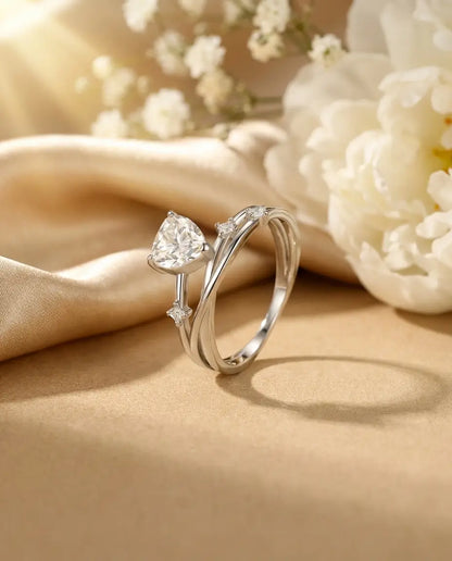 0.8ct Heart Cut Moissanite Ring - Multi-Layer Cross-Over Band in Sterling Silver - IfShe UK