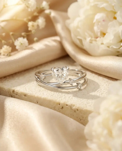 0.8ct Heart Cut Moissanite Ring - Multi-Layer Cross-Over Band in Sterling Silver - IfShe UK