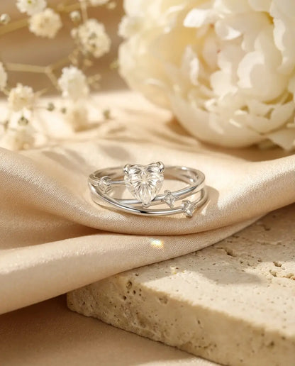 0.8ct Heart Cut Moissanite Ring - Multi-Layer Cross-Over Band in Sterling Silver - IfShe UK