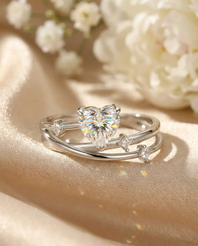 0.8ct Heart Cut Moissanite Ring - Multi-Layer Cross-Over Band in Sterling Silver