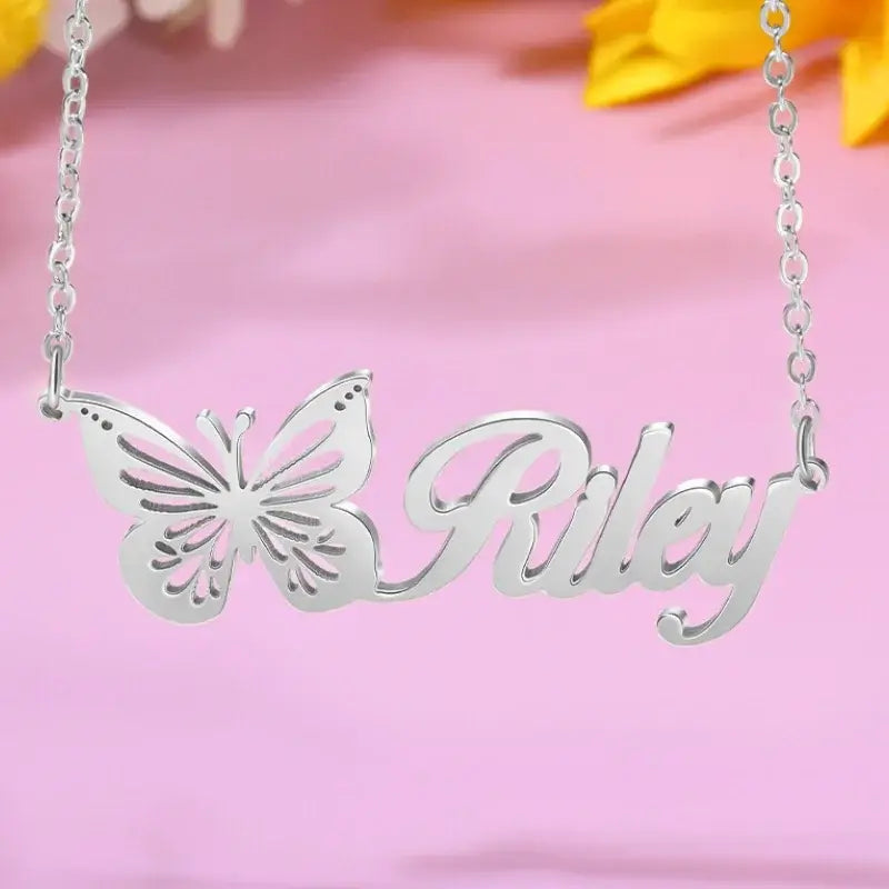 Personalised Butterfly Name Necklace Silver/Gold/Rose Gold, Custom Birth Month Name Necklace, Personalised Name Jewellery, 1-12 Birth Month Butterfly Name Necklace