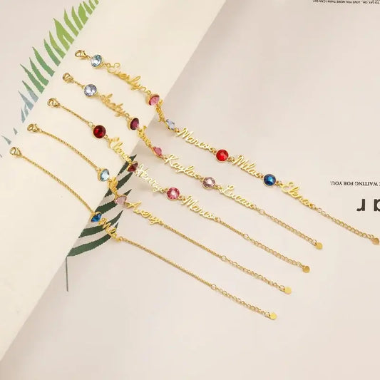 Personalised Name Bracelet with Birthstone | 1-5 Name Personalised Birthstone Bracelet