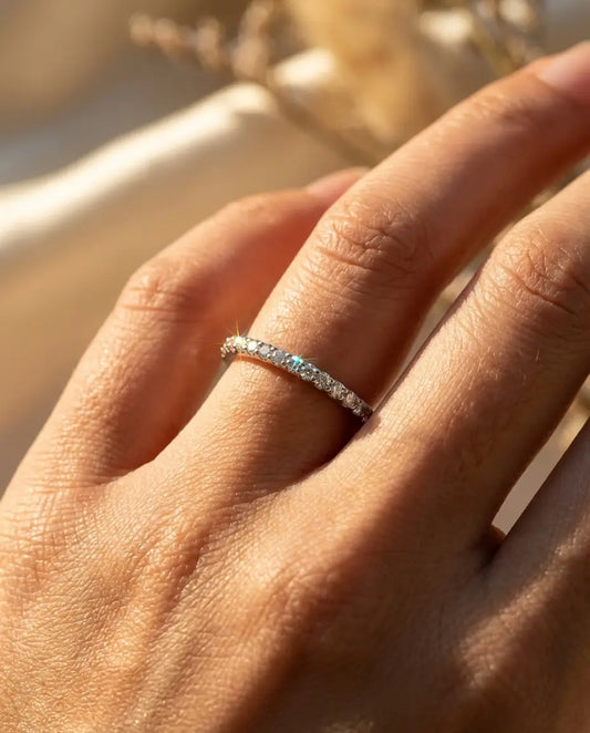 1.3mm Moissanite Pave Wedding Band - Dainty Sterling Silver Stacking Ring - IfShe UK