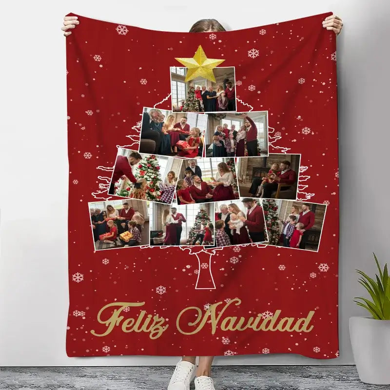10 Photos Christmas Tree Personalised Blanket | Family Photo Blanket | Family Memory Blanket