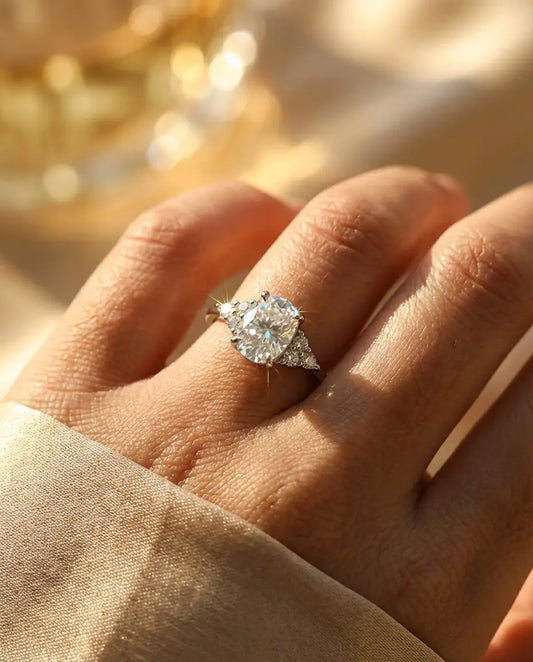 1ct Elongated Cushion Moissanite Engagement Ring - D Colour VVS1 Silver Cluster Ring - IfShe UK