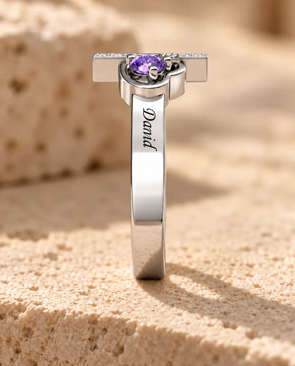 Cross Name Ring - side profile of the setting