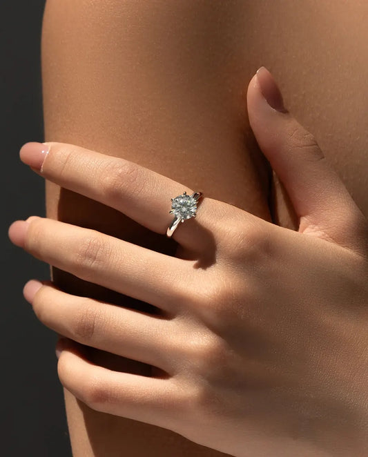 2 ct round moissanite crown engagement ring in 925 sterling silver