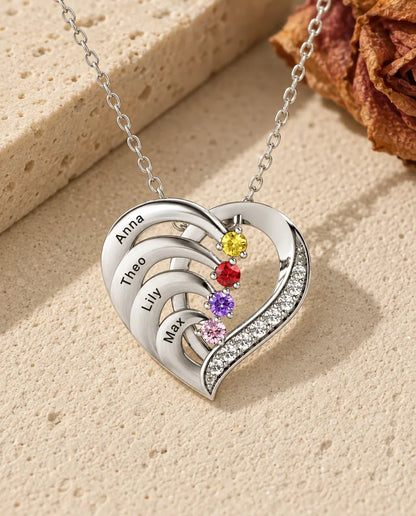 Personalised Birthstone Necklace for Mum - front view in silver