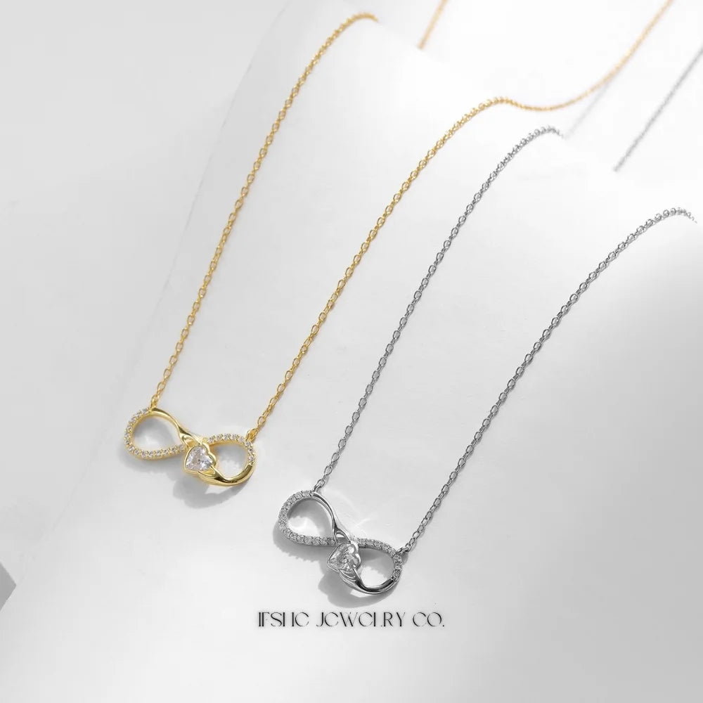 925 Sterling Silver Infinity Heart Necklace – Romantic Zircon Pendant for Women
