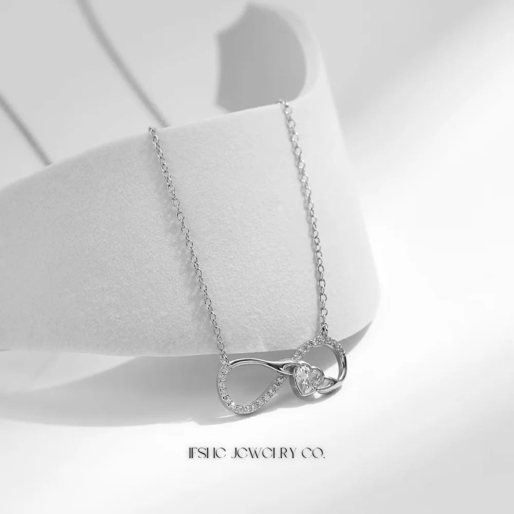 925 Sterling Silver Infinity Heart Necklace – Romantic Zircon Pendant for Women