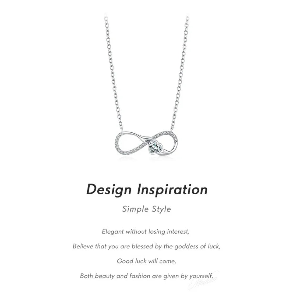 925 Sterling Silver Infinity Heart Necklace – Romantic Zircon Pendant for Women