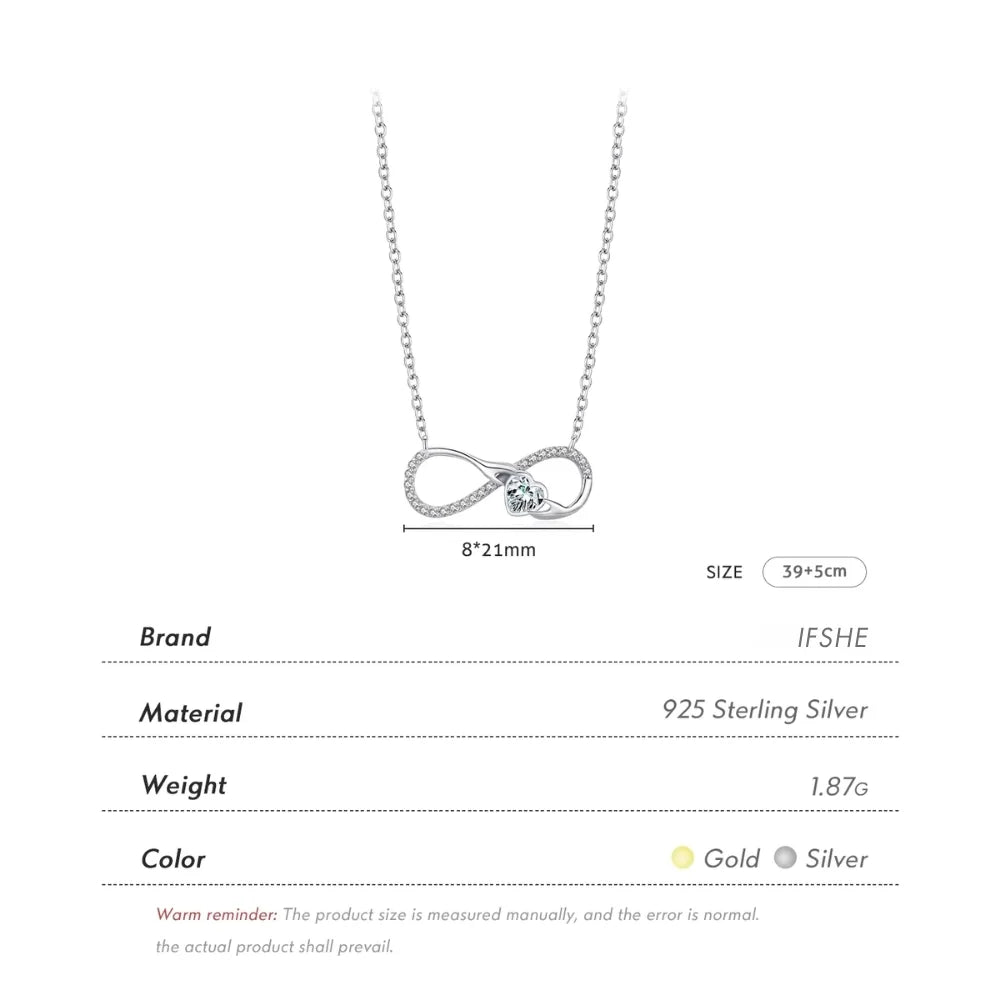 925 Sterling Silver Infinity Heart Necklace – Romantic Zircon Pendant for Women