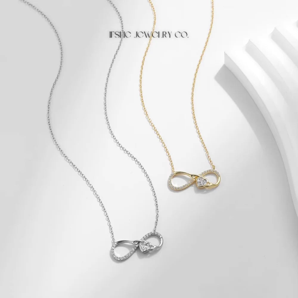 925 Sterling Silver Infinity Heart Necklace – Romantic Zircon Pendant for Women