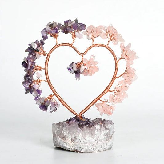 Amethyst & Rose Quartz Crystal Tree with Amethyst Raw Crystal Base