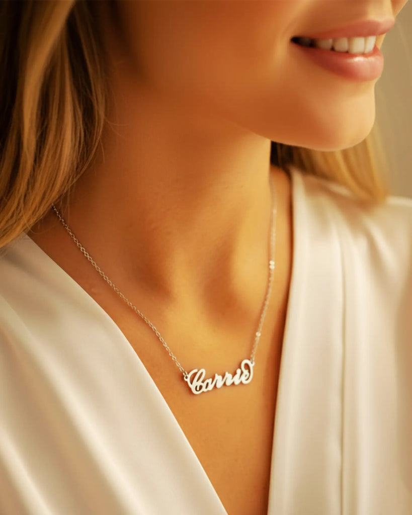 Carrie Script Name Necklace – Personalised Silver Jewellery IfShe UK