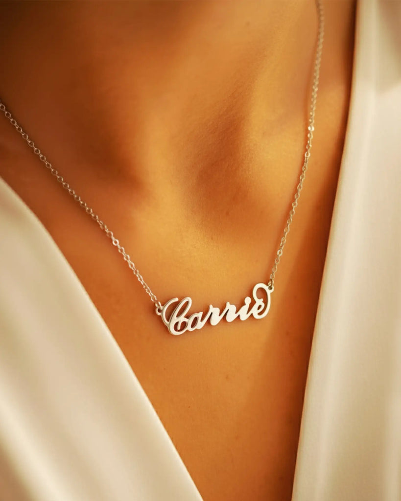 Carrie Script Name Necklace – Personalised Silver Jewellery IfShe UK