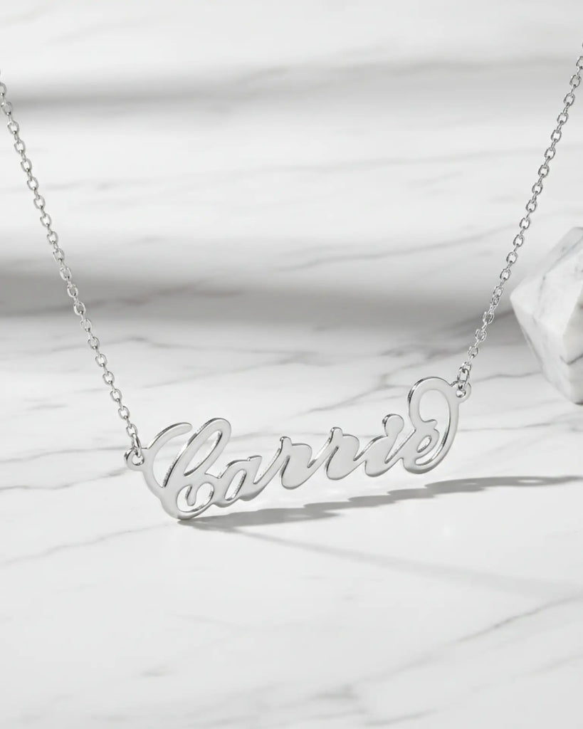 Carrie Script Name Necklace – Personalised Silver Jewellery IfShe UK