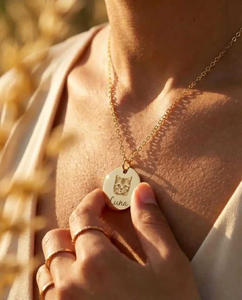 Custom Pet Portrait Necklace - Personalised Engraved Disc Pendant in Stainless Steel IfShe