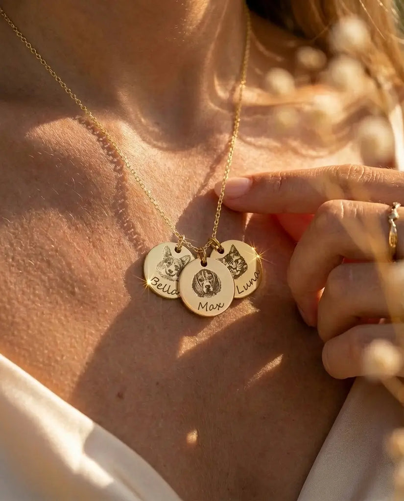 Custom Pet Portrait Necklace - Personalised Engraved Disc Pendant in Stainless Steel IfShe