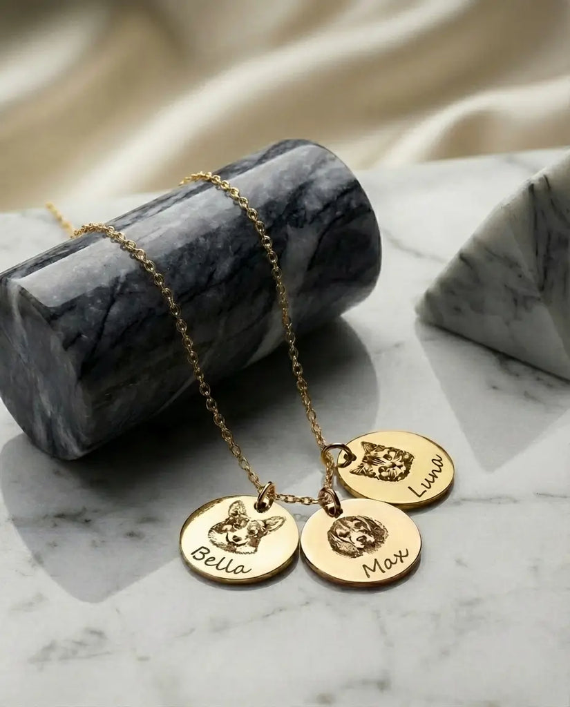 Custom Pet Portrait Necklace - Personalised Engraved Disc Pendant in Stainless Steel IfShe