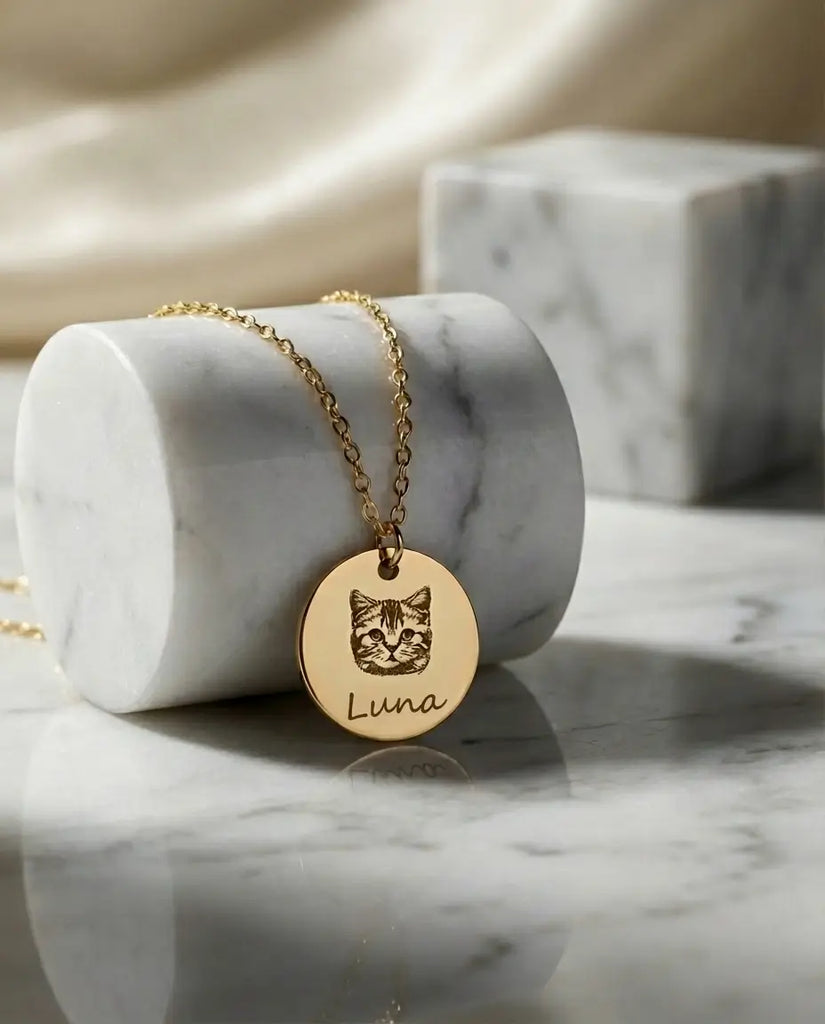 Custom Pet Portrait Necklace - Personalised Engraved Disc Pendant in Stainless Steel IfShe