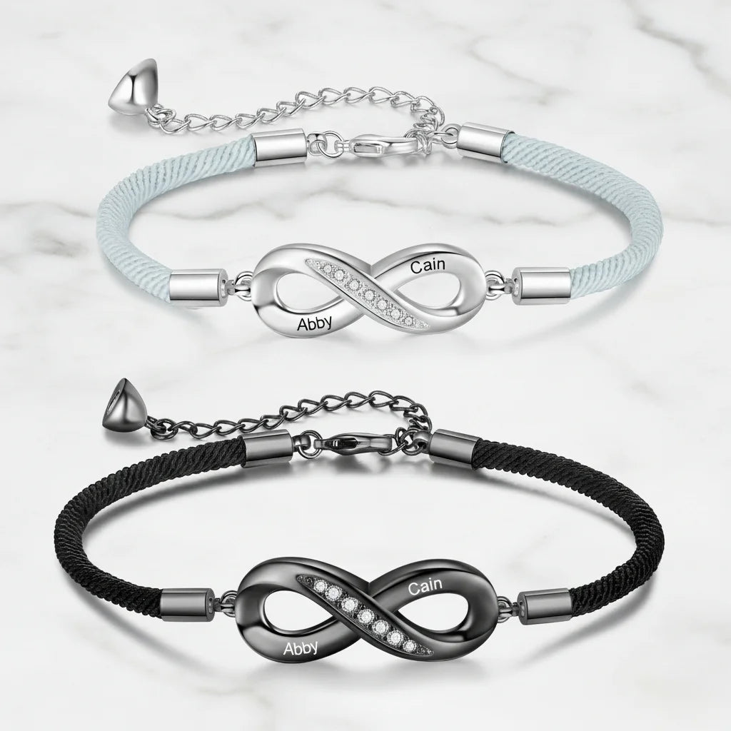 Engravable Infinity Couples Bracelets - Custom Name Matching Bracelets Gift for Him and Her