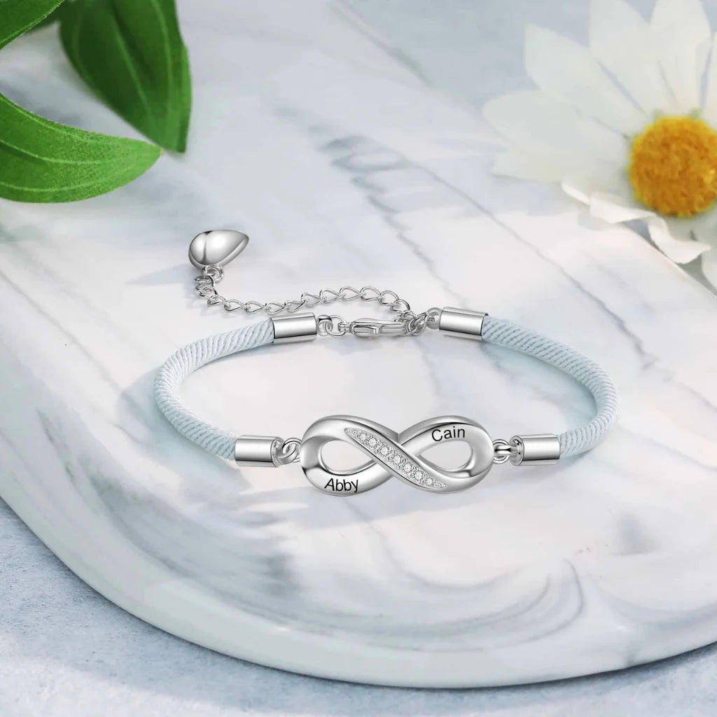 Engravable Infinity Couples Bracelets - Custom Name Matching Bracelets Gift for Him and Her