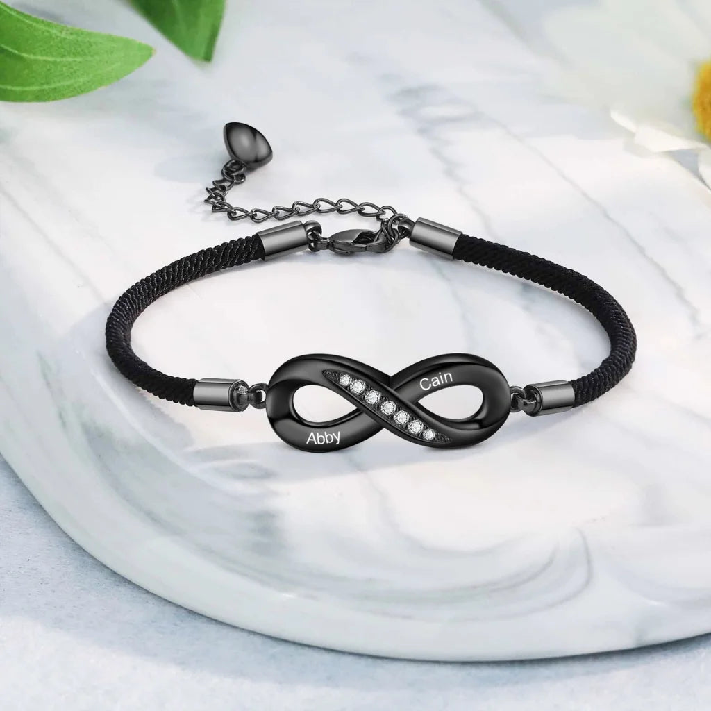 Engravable Infinity Couples Bracelets - Custom Name Matching Bracelets Gift for Him and Her