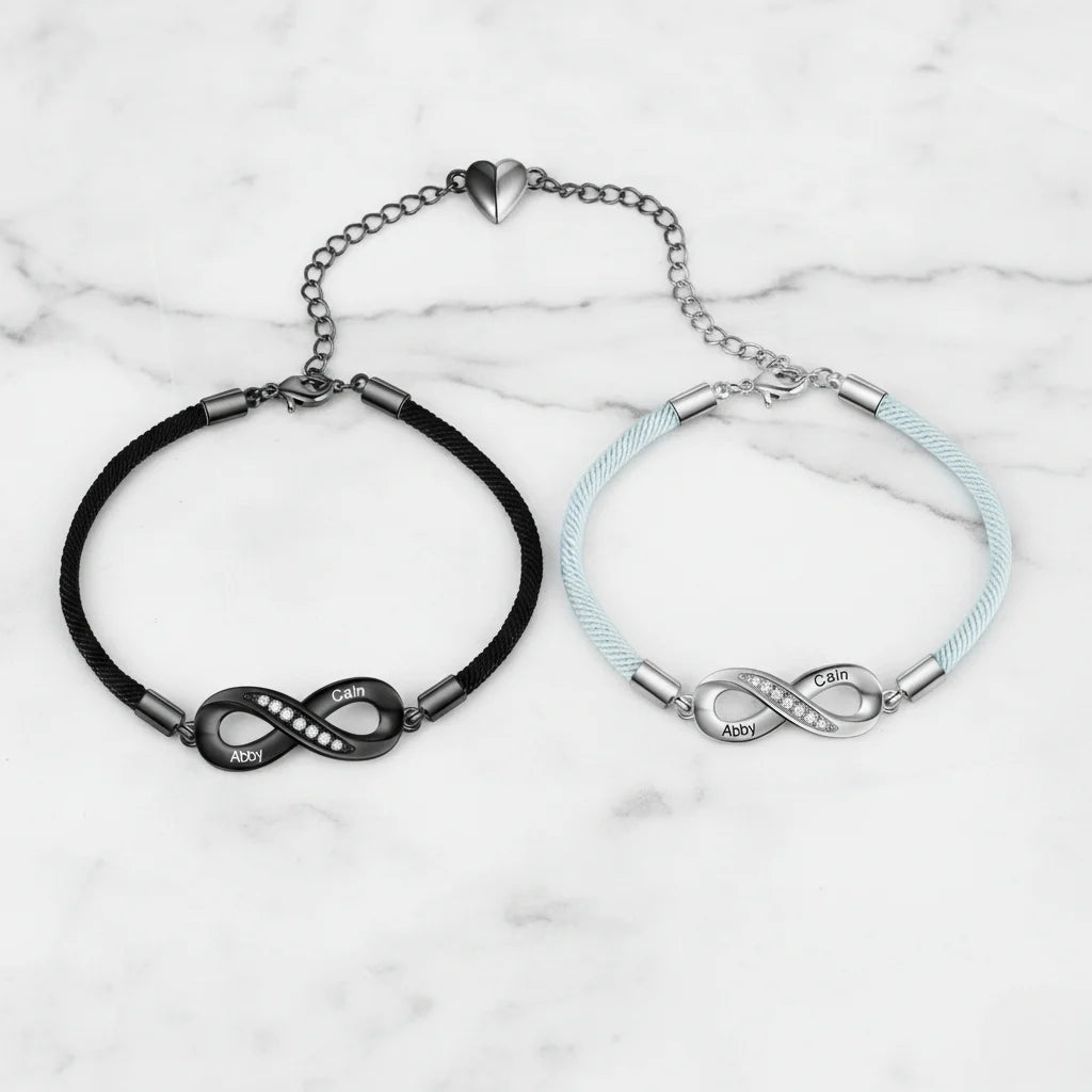 Engravable Infinity Couples Bracelets - Custom Name Matching Bracelets Gift for Him and Her