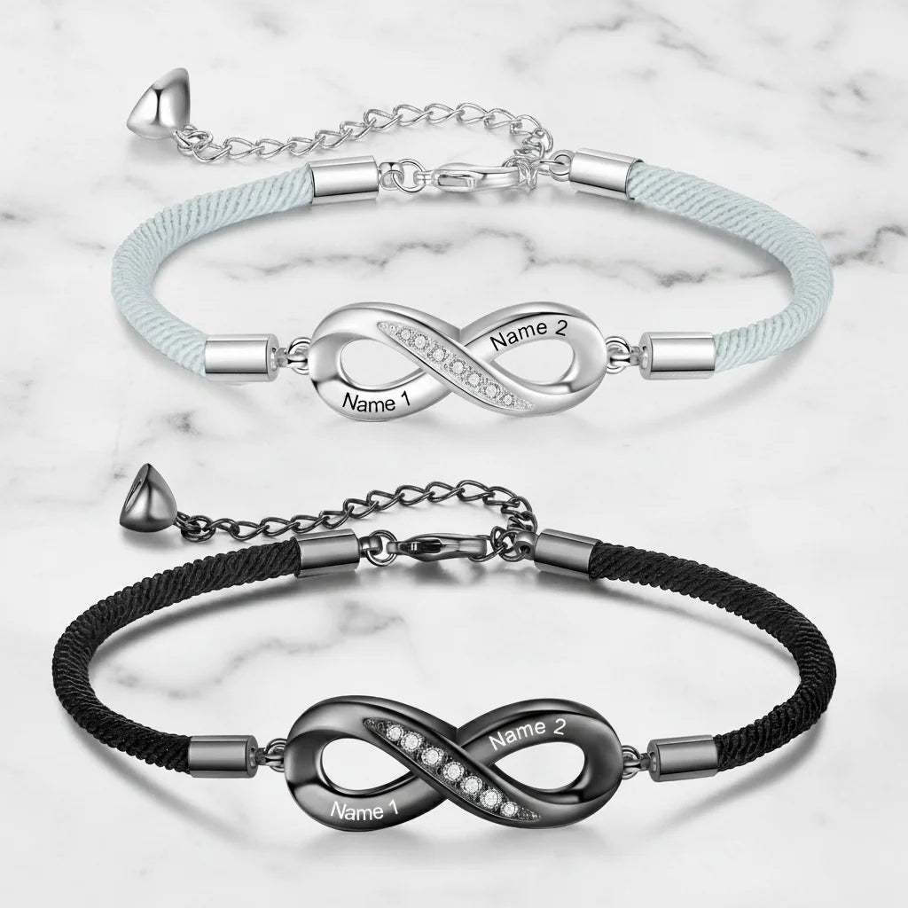 Engravable Infinity Couples Bracelets - Custom Name Matching Bracelets Gift for Him and Her