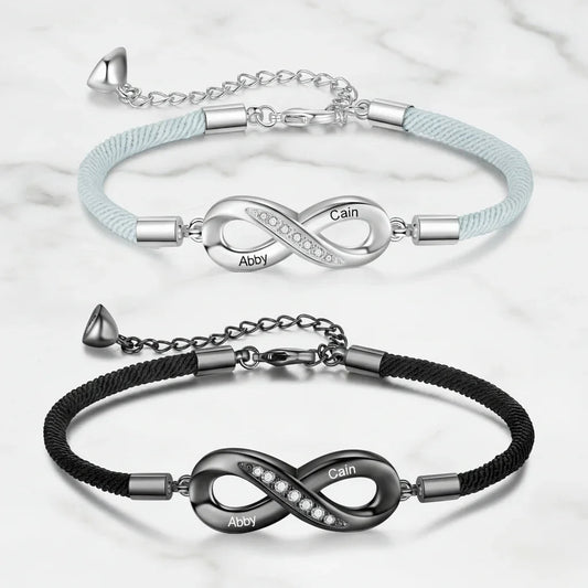Engravable Infinity Couples Bracelets - Custom Name Matching Bracelets Gift for Him and Her