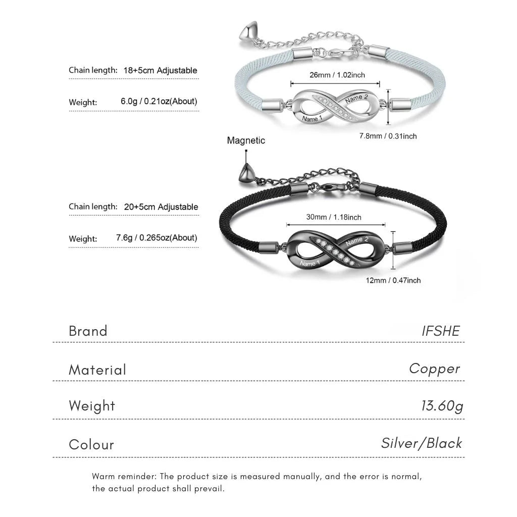 Engravable Infinity Couples Bracelets - Custom Name Matching Bracelets Gift for Him and Her